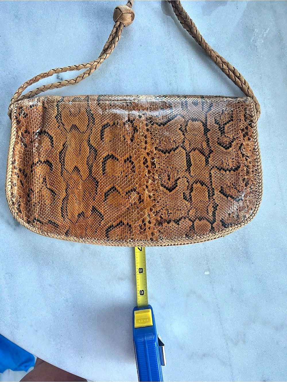 Brown Snake skin Clutch purse w strap. - Picture 5 of 6